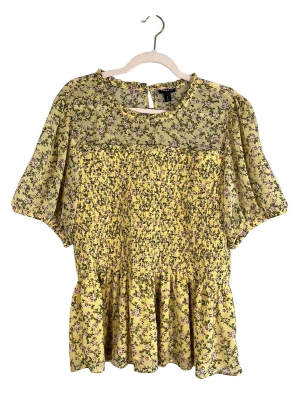 Torrid Floral Peplum Top Yellow 2X Cottage Boho Indie Folk Peasant Chiffon Chic